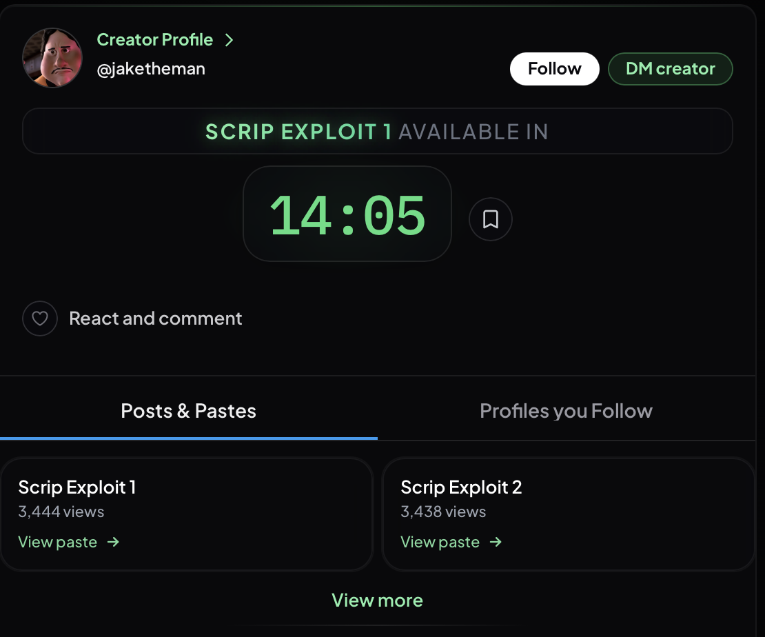 Creator profile and follow button on EarnPaste timer page