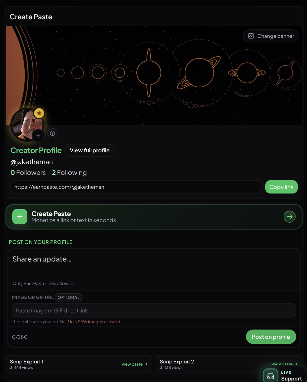 Creator profile visibility on paste timer and publishing flow