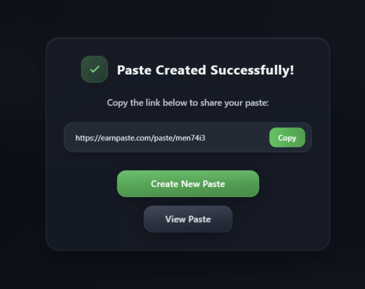 Paste created successfully with Create New Paste option