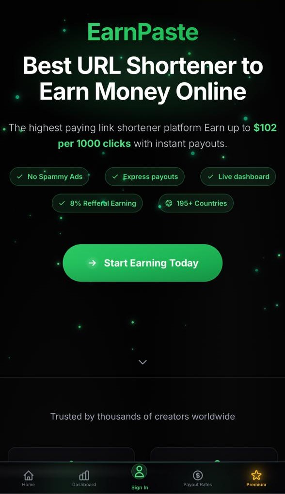 EarnPaste homepage hero - Best URL Shortener